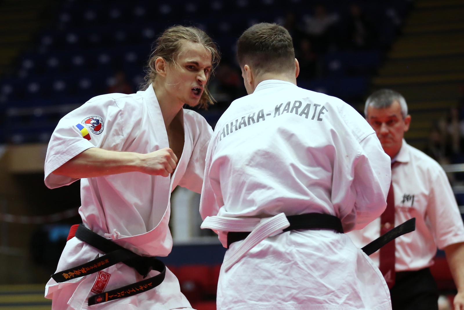 Kyokushin karate Instructor Robert in competition performing kage tsuki